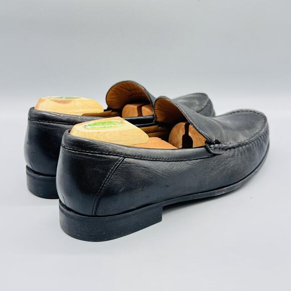 Johnston & Murphy Shoes Mens 10 Black Leather Slip On Loafers Dress Sheepskin - Picture 6 of 10